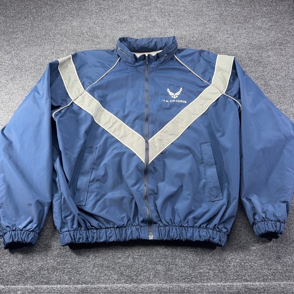 US Air Force PT Jacket Skilcraft Navy Blue Reflective V Windbreaker Mens Large